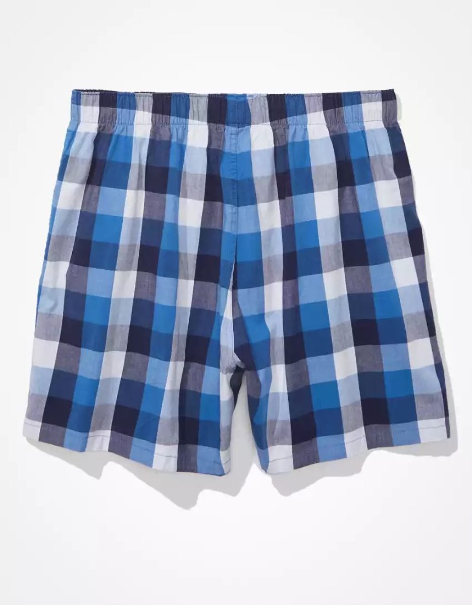 Shorts De Bain American Eagle AEO Plaid Stretch Pocket Bleu Marine Homme | KPF-58857146